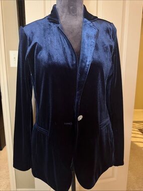 Tahari Navy Velvet Single-Button Blazer